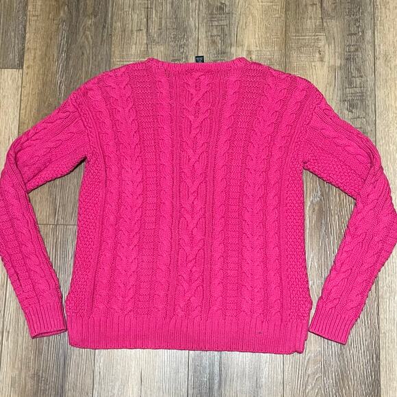 Lauren Ralph Lauren Classic Cable knit V Neck Sweater M Pink Preppy Classic Logo - Picture 3 of 5